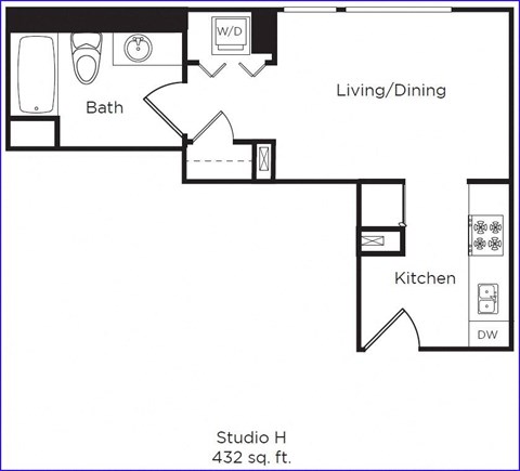 Floor plan for studio, 1 bath, 432 sqft